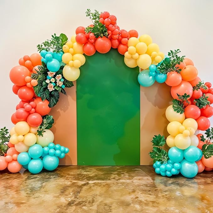 Aqua Blue Coral Pearl Balloon Garland Arch Kit,Coral Pearl Champagne Gold Teal Confetti Balloons Garland Kit for Summer Hibiscus Stickers for Tropical Hawaii Magic Theme Party Supplies