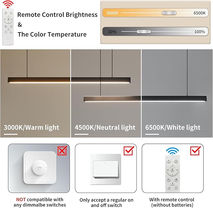 Modern 2-Light Chandelier, 39IN+39IN Pendant Light Fixtures Hanging with Remote Control 3000k-6500K Adjustable Color Temperature，Aluminum Island Lighting Lamp for Dining Room, Living Room
