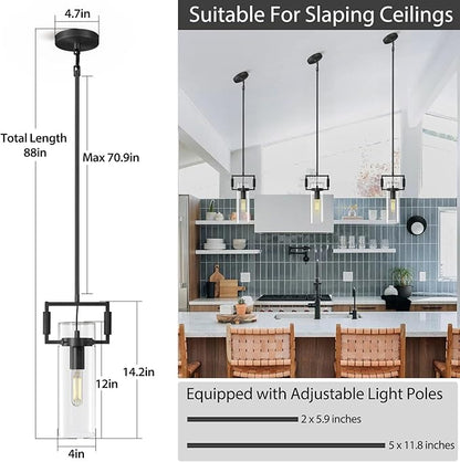 Black Pendant Lights Kitchen Island 2 pack,Modern Glass Knurled Pendant Light,12Inch Copper Kitchen Pendant Lighting Over Island,Farmhouse Island Lights for Kitchen Sink,Bathroom,Bedroom,Dinning Table