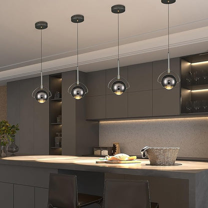 Modern Pendant Light, Black Pendant Lighting LED Dimmable, Adjustable Pendant Lights Kitchen Island Dinning Room,Bedroom,Bar, Kitchen Island Ceiling Hanging Light Fixtures(2-Pack)