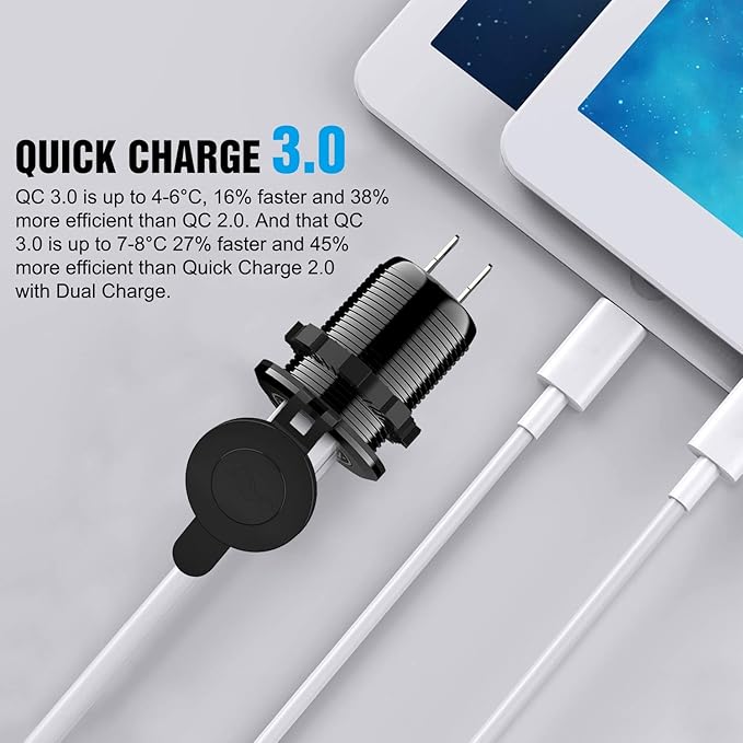 Nilight - 90103A Dual USB Port QC 3.0 Fast Charging Hubs USB Charger Socket Power Outlet 2.1A & 2.1A x2 for Car Boat Marine RV Mobile with Wire Fuse DIY Kit with Lightly Blue LED, 2 years Warranty
