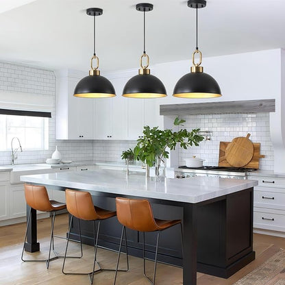 Vintage Pendant Light Fixture, Matte Black Pendant Lights Kitchen Island 12.2In Farmhouse Industrial Adjustable Height Chandeliers for Dining Living Room Hallway 1 Pack