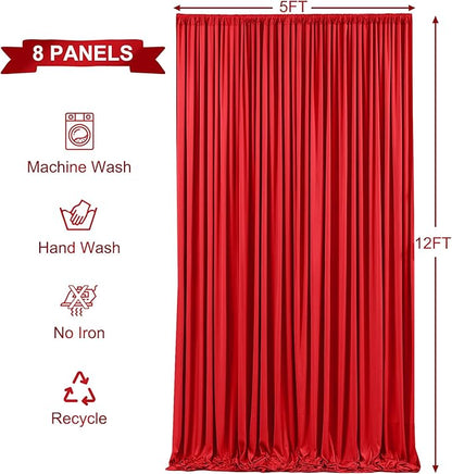 8 Panels Red Backdrop Curtains for Wedding Party Wrinkle Free Backdrops Curtain Drapes Fabric Decorations Photo Back Drop Cloth for Baby Shower Photography Stage Reception 40ft(W) x 12ft(H)