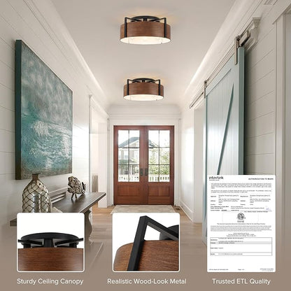 20'' Farmhouse Semi Flush Mount Ceiling Light, 4-Light Rustic Hallway Entryway Light Fixtures, Metal Wood Grain Finish Close to Ceiling Lights for Kitchen Dining Room Bedroom Living Room Foyer