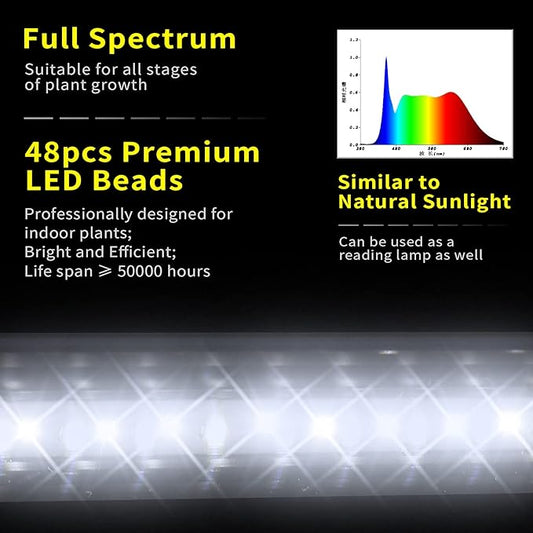 Standing LED Grow Light，Adjustable 2ft T8 Bar Plant Light, White 4500K Full Spectrum Plant Grow Lamp on Stand for Indoor Plants Seed Starting, Seedlings, Veg, Flower