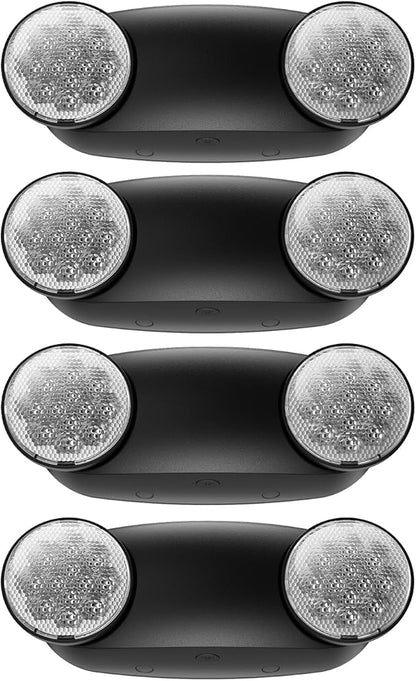 4 Packs Black Emergency Lights with Battery Backup Two Adjustable Bug Eye -UL 924 Certified Emergency Exit Signs-120-277VAC/Commercial Emergency Lights Fixtures/Hardwired Indoor Exit Lights.