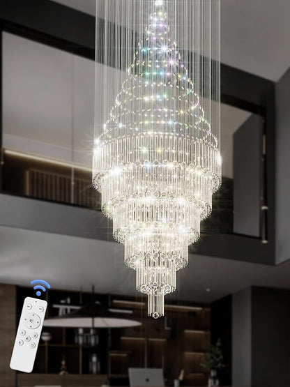 Flashing God D48''X H120''High Ceiling Chandelier Crystal Raindrop Gold Chandeliers Large Villa Chandelier Entrance Foyer Hight Ceiling Lighting LED Dimmable 2700K-4500K-6000K 24 LED Bulbs Include