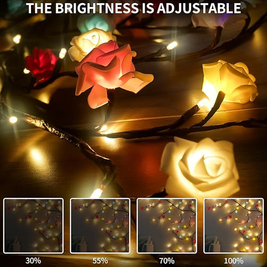 FNHMSL Macaroon Rose Blossom Enchanted Willow Vine Lights, 7.55FT 144LED 6 Color Blossom Tree Branch Lights for Wall, Remote Timer,8 Light Model,Bedroom Wall Doors Wedding, Christmas, USB Battery Box