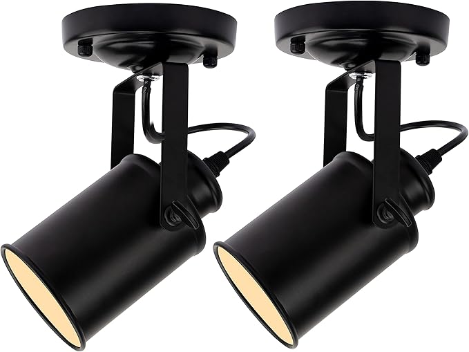 TISLYCO Black Wall Sconces Set of Two, Industrial Track Lighting Ceiling Spotlight, Matt Black Vintage Wall Mount Lights, Rotate Head Lamp for Indoor Living Bedroom Loft Cafe Bar