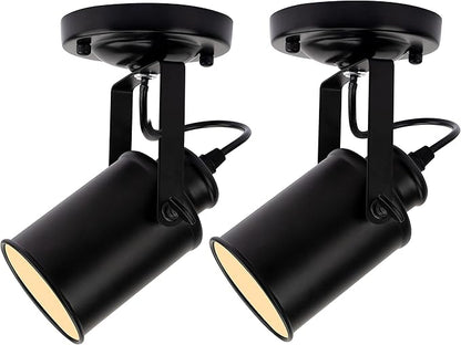 TISLYCO Black Wall Sconces Set of Two, Industrial Track Lighting Ceiling Spotlight, Matt Black Vintage Wall Mount Lights, Rotate Head Lamp for Indoor Living Bedroom Loft Cafe Bar