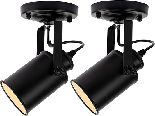 TISLYCO Black Wall Sconces Set of Two, Industrial Track Lighting Ceiling Spotlight, Matt Black Vintage Wall Mount Lights, Rotate Head Lamp for Indoor Living Bedroom Loft Cafe Bar