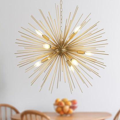 Modern 28.34" Gold Sputnik Chandelier 9-Light Mid-Century Starburst Chandeliers Solid Metal Satellite Firework Urchin Light Fixture for High Ceilings Dining Room Kitchen Living Room, E12