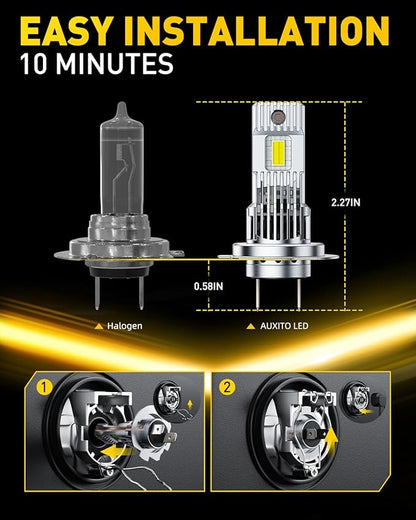 AUXITO H7 Bulb - 1000% Brighter 6500K White Illumination, Factory Halogen Size Match, Simple Plug and Play, 99% Vehicle Compatible, Pack of 2
