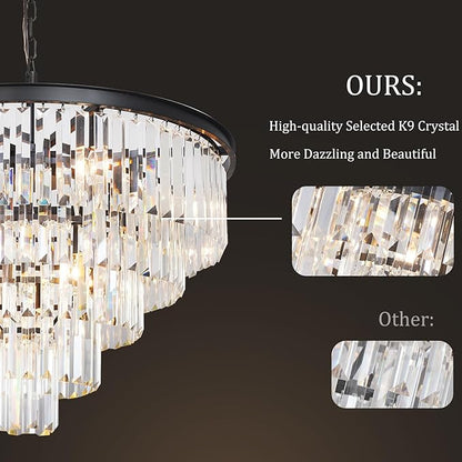 Black Crystal Chandeliers for Dining Room, 27.6" Modern Luxury Chandelier 5-Tier 10 Lights Contemporary Top K9 High Ceiling Pendant Light Fixture for Staircase Dining Living Room Foyer