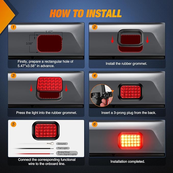 Nilight 5” X 3” Rectangular Trailer Tail Light 4 PCS Red 24 LED Stop Brake Turn Marker Lights w/Flush Mount Grommets Plugs IP67 Waterproof for 12V Truck ATV UTV Bus RV Camper