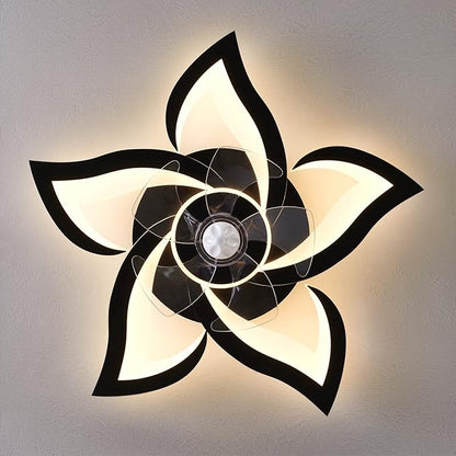 24" Geometric Ceiling Fan with Lights Remote Control, 6 Speeds 3 Colors Black Low Profile Ceiling Fan with Light for Kitchen Bedroom Living Room
