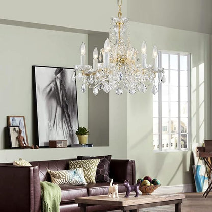 AGV LIGHTING Modern Chandelier Light Fixture, Crystal Pendant Raindrop Chandelier, Maria Theresa Brass Crystals Chandelier with 6-Lights, D20 X H18, Adjustable Chain Max 39"