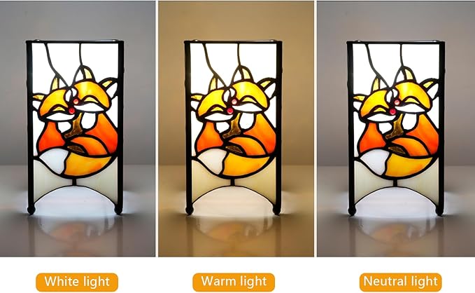 Tiffany Lamp Orange Stained Glass Table Lamp Small Foxes Animal Night Light Mini Retro Bedside Table Light for Home Decor Boys Girls Christmas Halloween Gifts