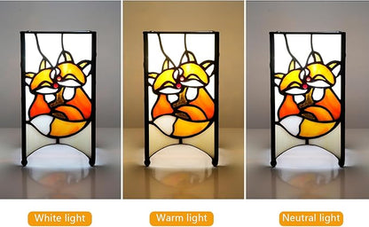 Tiffany Lamp Orange Stained Glass Table Lamp Small Foxes Animal Night Light Mini Retro Bedside Table Light for Home Decor Boys Girls Christmas Halloween Gifts