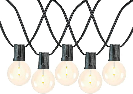 Novelty Lights 50 Feet G50 LED Patio String Light Set with 50 Bulbs, Warm White, Weather Resistant and Shatterproof Replaceable Plastic Globe Bulbs, Black Wire