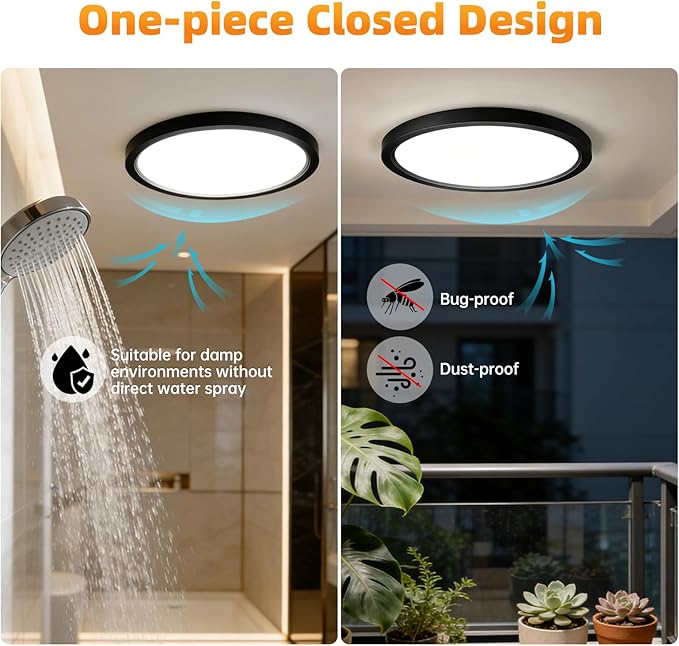 12 Inch 4Pack Super Slim Flush Mount Ceiling Light Fixture,24W 3200LM Dimmable 5CCT Selectable 2700K-5000K Round Light Fixture for Living/Bedroom,Kitchen/Bathroom,Porch &All Indoor Spaces Black
