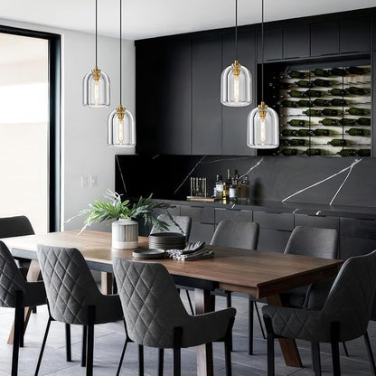 2 Head K9 Crystal Pendant Light with Brass Rod,5.1" Dimmable Contemporary Cylinder Light Above Dining Table,Modern Ceiling Hanging Lighting for Bedroom E12 Bulbs Included