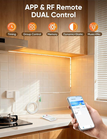 COB LED Strip Lights 2700K Warm White Music Sync LED Lights with DC24V Adapter Remote Smart App Control 16.4ft/5m CRI90+ Ultra Bright LED Rope Lights for Home Bedroom Cabinet DIY Lighting