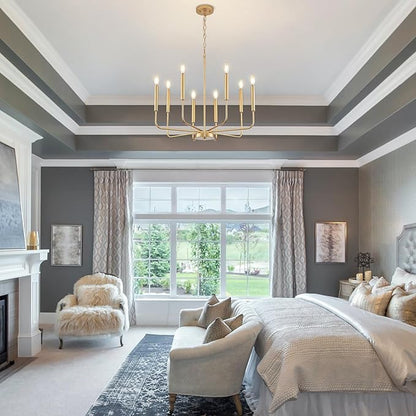 Modern Gold Chandelier for Dining Room,Metal 8-Light Kitchen Light Fixtures, Farmhouse Candle Hanging Pendant Light for Living Room Entryway Foyer Bedroom (Bulbs Not Included)