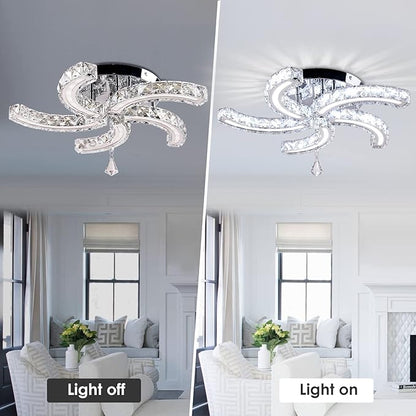 Modern Crystal Chandeliers Acrylic Crystal Led Ceiling Light Fixtures Arm Pendant Lighting Stainless Steel Ceiling Lamp Hanging Lights for Living Room Dining Room Bedroom (Cold White)