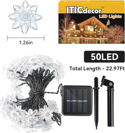 ITICdecor Solar Flower String Lights Outdoor Waterproof 50 LED Upgraded Flower Fairy Light for Garden Fence Patio Yard Christmas Tree Lawn Party (Purple)