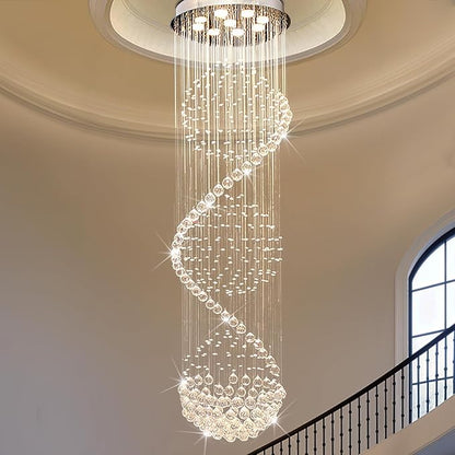 Modern Spectacular Spiral Sphere Rain Drop Chandeliers, k9 Crystal Chandeliers Ceiling Light Fixture for Hallway, Foyer Staircase Light for High Ceilings, Romantic Deco Lamp 20" X 71" of CRYSTOP