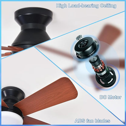 Depuley 35-Inch Ceiling Fan with Light: Walnut 5 Blade Low Profile Small Fans for Kitchen Bedroom - Flush Mount Ceiling Fan for Indoor/Outdoor with Remote Control Reversible Timer - 2 Packs