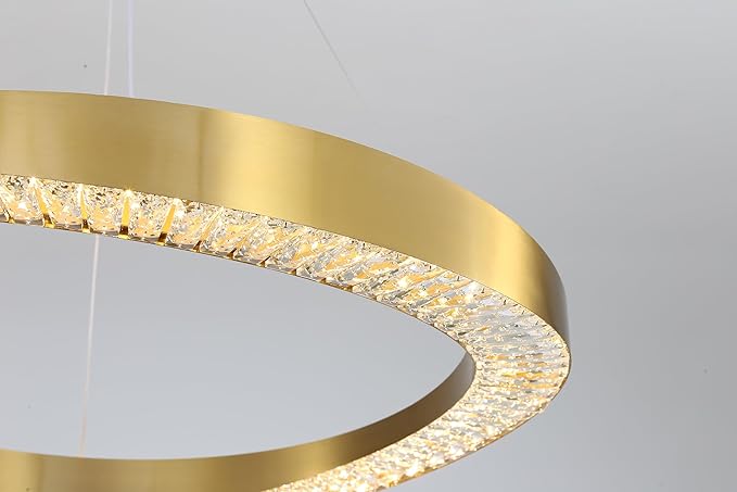 Flashing God Modern Gold Crystal Chandelier Lighting LED Dimmable Ceiling Light Fixture Contemporary Adjustable Stainless Steel 3 Rings Chandeliers Lights D16''+D24''+D32''
