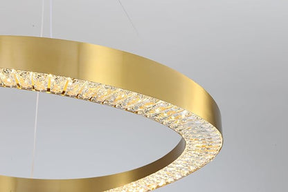 Flashing God Modern Gold Crystal Chandelier Lighting LED Dimmable Ceiling Light Fixture Contemporary Adjustable Stainless Steel 3 Rings Chandeliers Lights D16''+D24''+D32''