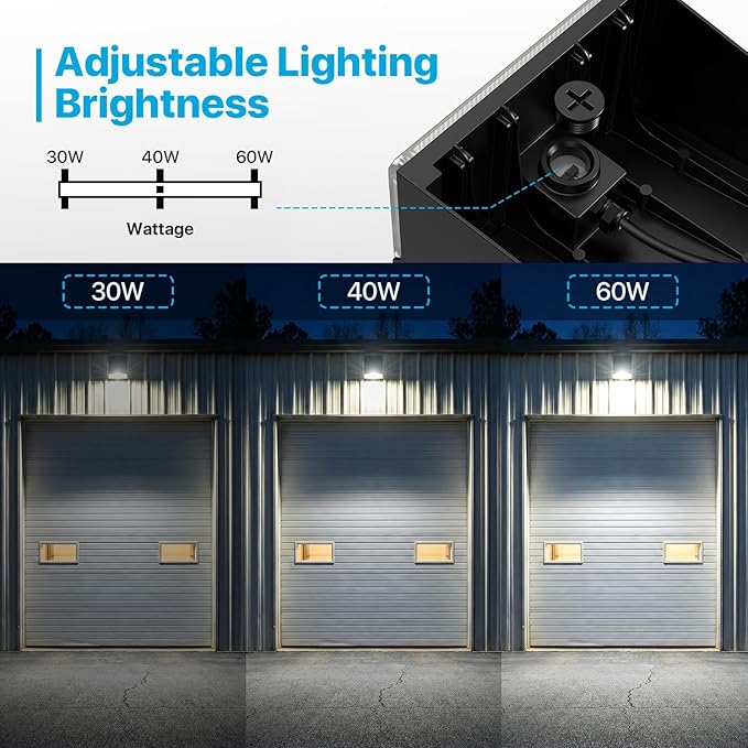 LED Wall Pack Light - 30W/40W/60W Dusk to Dawn Outdoor Lighting - 𝟏𝟐𝟎𝐕 5000K Porch Light, IP65 Waterproof Adjustable Outdoor Security Lighting for Warehouse Yard Barn Garage Factory Loading Bay