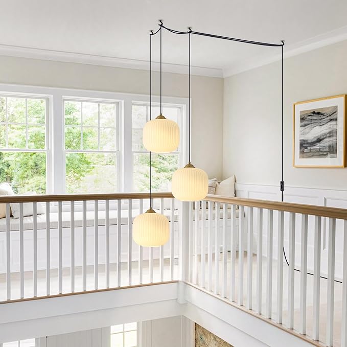 Small Milk Glass Hanging Pendant Light Plug in Brushed Gold Pendant Light Brass Pendant Lights Kitchen Island White Globe Lights Plug in Modern Hanging Chandelier
