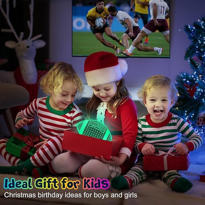 Linkax Football Gifts for Teens Boys Girls, Rugby 3D Illusion Night Light Room Decor, 6 7 8 9 10 11 12 13 Year Old Boy Gifts for Christmas Birthday Easter Sports Fan Presents