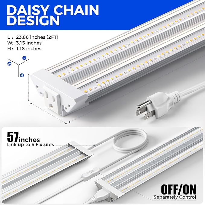 Barrina TX36 2FT LED Grow Light, 144W(4 x 36W, 800W Equivalent), High PPFD, Full Spectrum, Mechanical Timer, Hanging Plant Lights for Indoor Growing, Seedlings with On/Off Switch, Linkable, 4 Packs