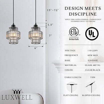 Modern Crystal Chandelier, 6"x7" Classic Crafted Pendant Light, Glass & Metal Hanging Light for Innovative Small Space Use in Dining Room, Kitchen Island, Bedroom, Living Room - Obsidian