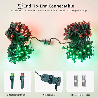 Dirnun Led Christmas Net Lights Red and Green Outdoor Christmas Lights 160LED 5ftx7ft, Waterproof Outdoor Indoor Fairy Mesh Net Light for Xmas Party, Yard, Patio, Trees, Shrubs, Bushes Decorations