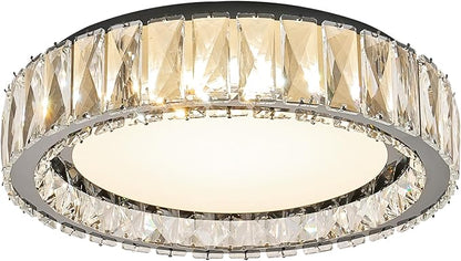 Crystal Dimmable Flush Mount Ceiling Light, Black Modern LED Close to Ceiling Light Fixture with 5CCT 2700K-6000K, Round kitchen Lighting for Bedroom, Laundry Room, Hallway, Living room (15in 36W)