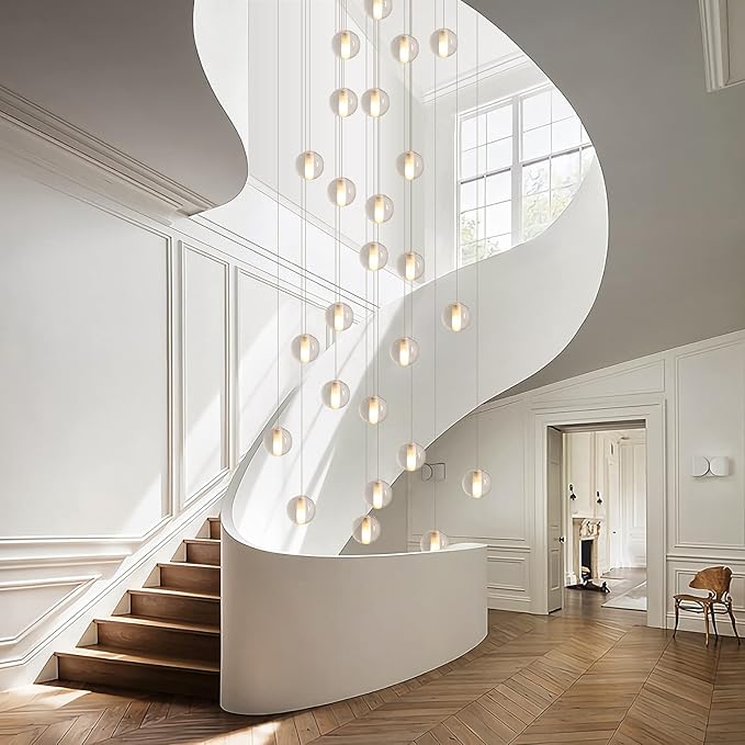 25 Lights Staircase Chandelier for High Ceiling, Dimmable Modern Crystal Raindrop Large Long Hanging Pendant Light for Stairwell Living Room Stair Foyer, Bulbs Included (Nickel Canopy)