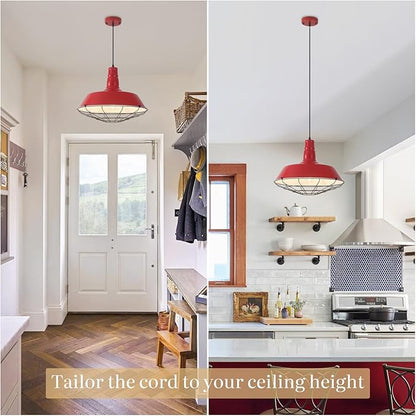 Red Pendant Lights Kitchen Island, 18.1 Inch Large Farmhouse Pendant Light, Oversized Industrial Pendant Light with Wire Cage, Barn Pendant Lights for Kitchen Dining Room (1 Pack)