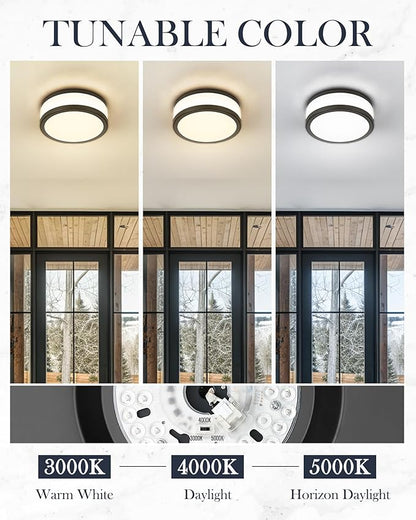 LMS 12 Inch Black LED Flush Mount Ceiling Light, Modern 18W Dimmable Semi Flush Mount Round Ceiling Light for Bedroom, Kitchen, Hallway, Bathroom, 5CCT, LMS-054CL-BKS