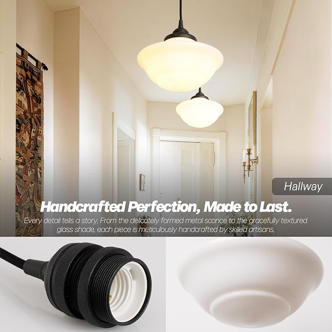 Modern Schoolhouse Ceiling Pendant Light with Milk White Glass Lampshade, Vintage Globe Hanging Ceiling Fixture Lamp for Kitchen Island Dining Room Hallway