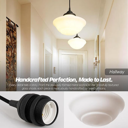 Modern Schoolhouse Ceiling Pendant Light with Milk White Glass Lampshade, Vintage Globe Hanging Ceiling Fixture Lamp for Kitchen Island Dining Room Hallway