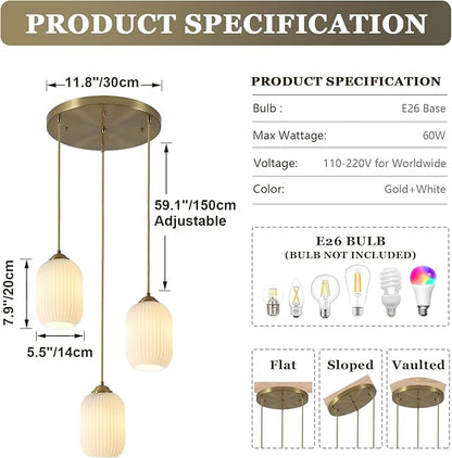 3 Light Cluster Gold Pendant Lighting Small Milk Glass Pendant Light White Cylinder Hanging Pendant Light Antique Brass Pendant Lights Kitchen Island