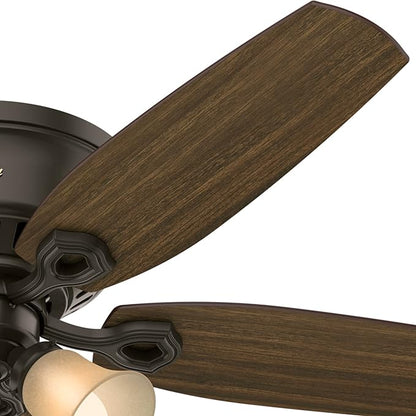 Hunter 52 inch Indoor Ceiling Fan with LED Lights - Bronze Ceiling Fan with Pull Chain, For Bedroom, Living Room, or Kitchen, Low Profile Flush Mount, No Remote, 5 Blades - Builder 53327, New Bronze