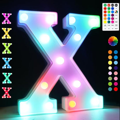 LED Marquee Letter Lights, 18 Colors Changing Light Up Letters with Remote, RGB Alphabet Letters Sign for Girls Boys Gift Birthday Party Night Light Bedroom Wedding Christmas Decor-Colorful X