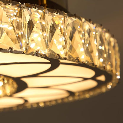 Flashing God Dia 32" Modern Crystal Chandelier Crystal Black Ceiling Light Fixtures LED Flush Mount Ceiling Light for Living Room Bedrooms Dining Room Dimmable 2700k 4500k 6000k